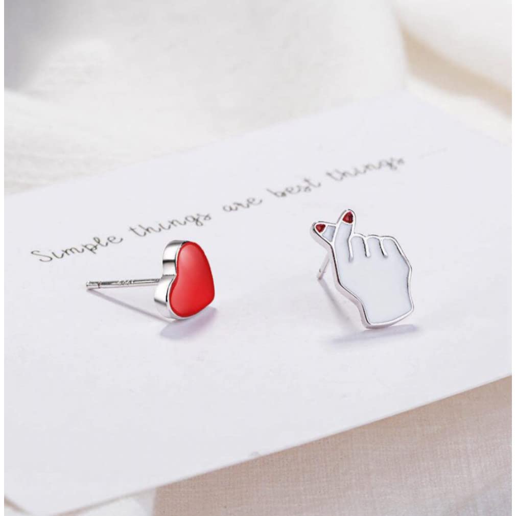 Orecchini a Bordo a Forma di Cuore a Forma di Smalto Rosso per Donne Orecchio in Argento Sterling