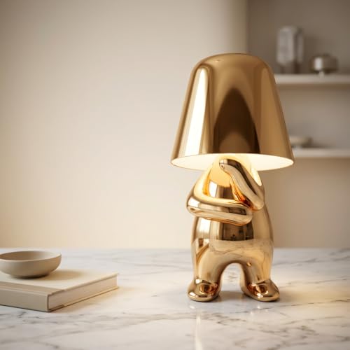 Image of Table Lamp for Bedroom & Living Room | 3-Color CCT (Warm + Natural + Cold White) | Gold Metal Figurine Design | Touch Control | USB-C Rechargeable