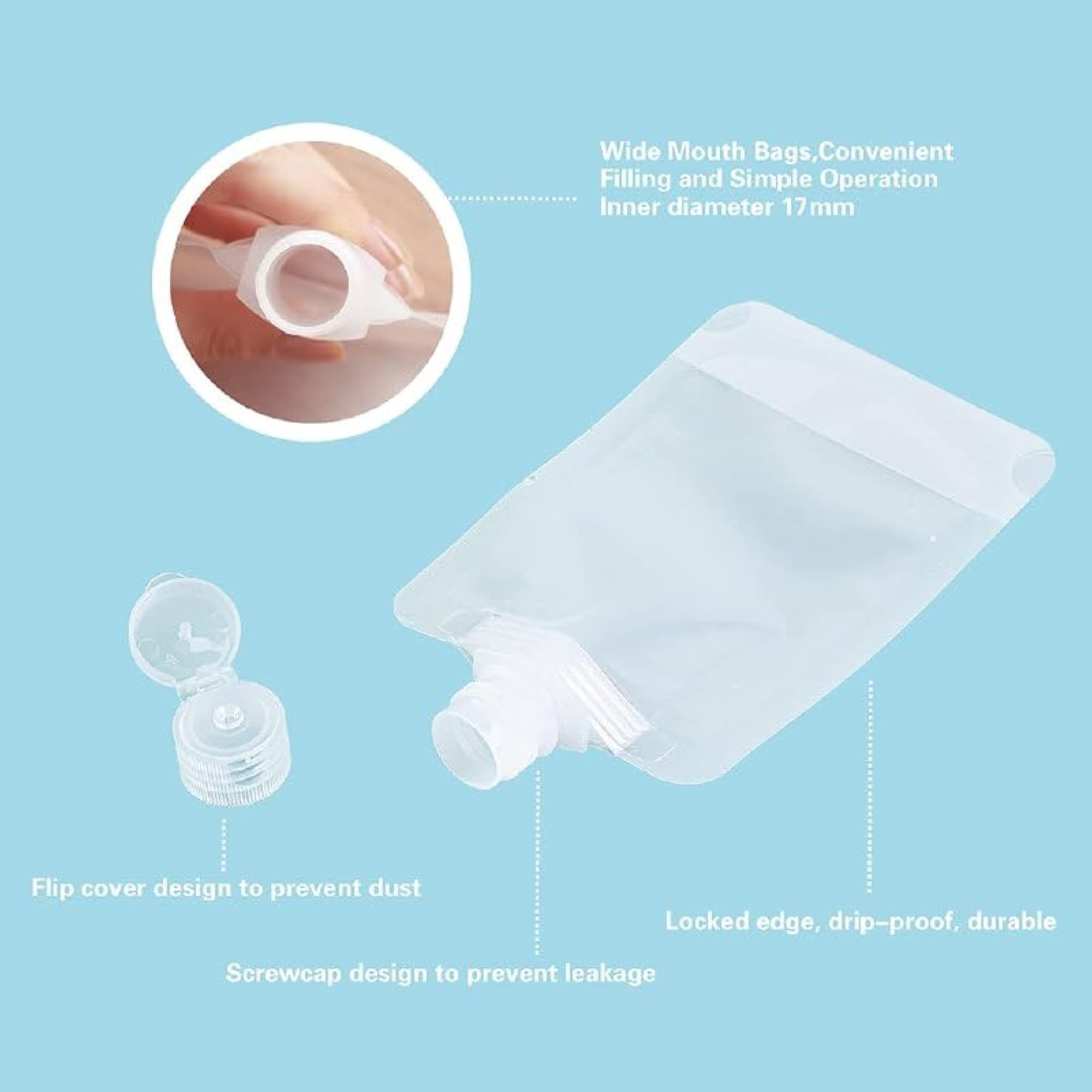 Plastic Travel Fluid Makeup Packing Bag 30Ml/50Ml/100Ml Refillable Pouches