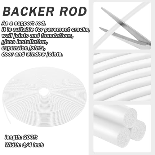 Image of Frienda Backer Rod Foam Rubber Caulk Saver Concrete Expansion Joint Filler Weather Strip Seal for Gaps and Joints (1 /4 Inch X 200 ft,White)