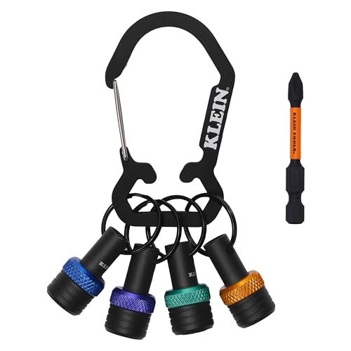Klein Tools K33850 5-Piece Bit Holder Keychain Set Organizes and Stores 1/4-Inch Hex Driver Bits Carabiner Attachment Colored Bands for Easy Identification