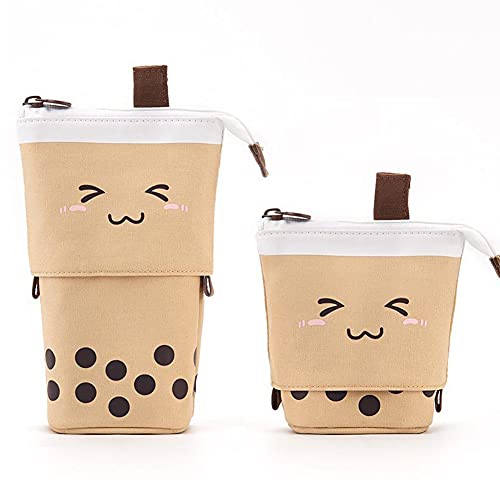 DEARLIVES Pop Up Pencil Case Large Pencil Pouch Cute Pencil Case for Kids Boba Pencil Case Girls Pencil Case (Light tan)