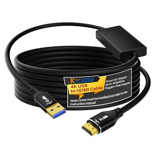 4K USB to HDMI Cable 3 FT, Unidirectional USB A 3.0 to HDMI HD Audio Video, Real 4K Chipset, for TV, Projector, Monitor, Only Support Windows 11/10/8/8.1/7 and Mac OS, Note: Need to Install Driver by Kxable - Used condition - US$37.61