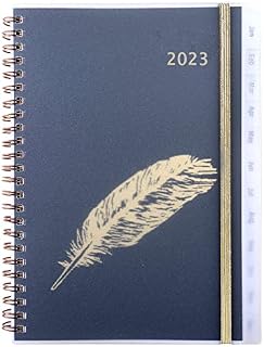 YHH 2023 Diary Week to View A5, Spiral Weekly Monthly Planner with Tabs, Back Pocket, Budget Contact Note UK Holiday Page, Jan.23 - Dec.23 Elastic Personal Organiser Life Book Academic Diary, Feather