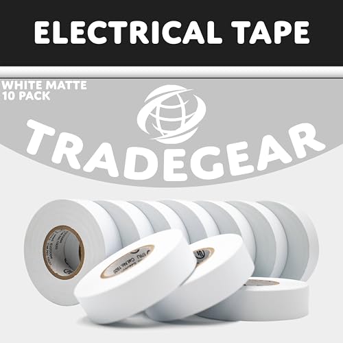 Image of TradeGear White 10 Pack - UL Listed Colored Electrical Tape, 60 ft x 3 /4 in, 600V, Flame Retardant, Waterproof, Rubber Adhesive - Phase Marking, Wire ID, Automotive