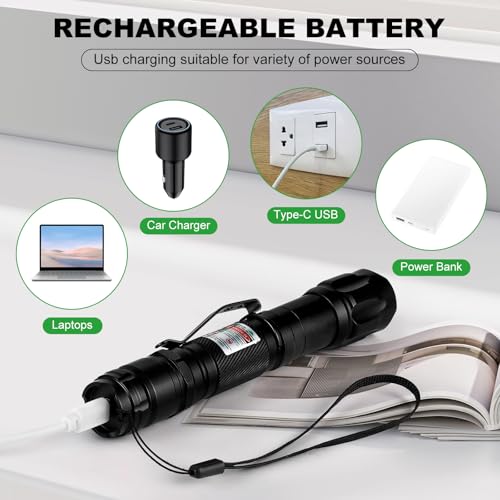 JANHER Green Laser Pointer High Power, Tactical Long Range Laser, Rechargeable Laser, Adjustable Focus Laser with Carrying Case (Green Light)