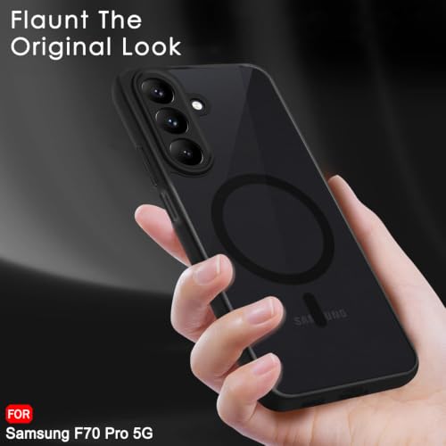 Image of TheGiftKart Hybrid Shockproof Back Cover Case for Samsung Galaxy F70 Pro 5G Compatible with MagSafe | Hard Back Cover Case for Samsung F70 Pro 5G (PC & TPU, Translucent Smoke Matte Back, Black Sides)