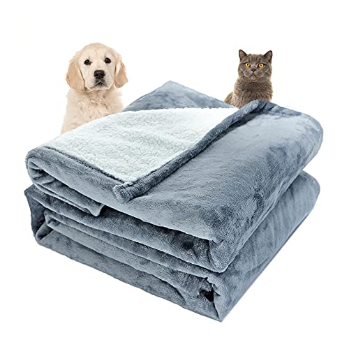 PIOZF Waterproof Dog Blanket, Reversible Soft Warm Fleece Pet Blanket Furniture Protector for Dog & Cat, Machine Washable Pet Throw Blanket for Couch, Bed, Car (Grey, 50 x60 )