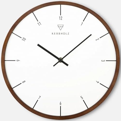 Kerbholz Wanduhr - Easy Clokk - Design Holzuhr Wand Walnuss - Wanduhr modern aus Holz ohne Ticken - Minimalistisches Design - batteriebetrieben - ∅ 30.5cm