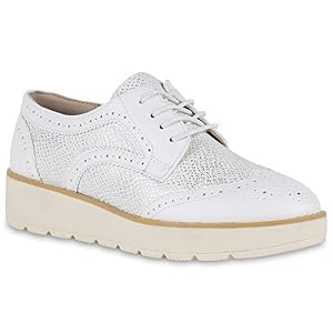 stiefelparadies Stiefelparadies Damen Schuhe Plateauschuhe Halbschuhe Metallic Brogues 134951 Weiss Metallic 41 Flandell