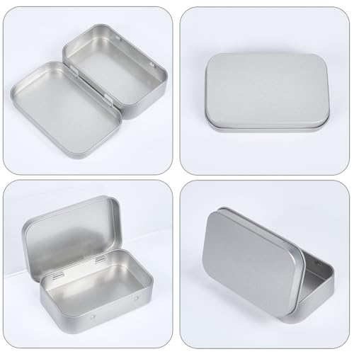 Image of 4 Pack 2 Colors Tin Box Empty Hinged Tins Mini Portable Metal Rectangular Black Silver DIY Storage Travel Outdoor Case Metal Boxes with Hinged lids for Home Keys Organizer Jewelry Crafts