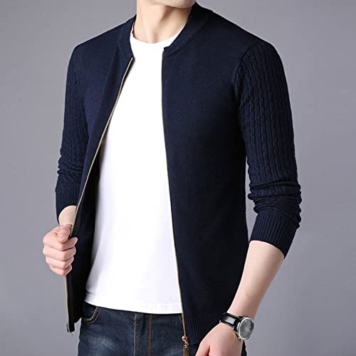 Men's Full Zip Cardigan Sweater Slim Fit Cable Knitted Zip Up Sweater Casual Solid Color Cardigans With Pockets2
