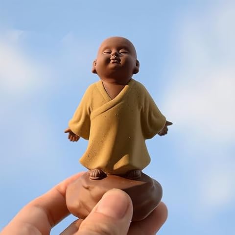 EVECILOO Ceramic Laughing Buddha Statue Purple Clay Maitreya Buddha Statue Happy Baby Buddha Statue Monk Figurine Office Desktop Mini Statue Tea Ornaments Home Decor Decoration (Style F) Cover