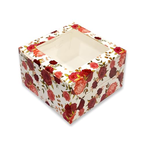 Image of PAPYRUS Window Box For Cake Box 1 /2-1 kg | (8 * 8 * 5 (Pack Of 10) | Printed Window Floral Boxes | Cake Box With Window | SBS Board Paper transparent
