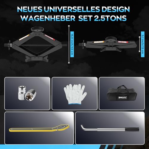 IMAYCC Wagenheber 2.5T/2500kg,Universelle Scherenwagenheber für BMW Auto mit 2Pcs Gummiauflage BMW,Tragbarer Wagenheber mit Radmutternschlüssel, Auto-Notfallset für BMW Serie1/3/5/6/7/Z/X