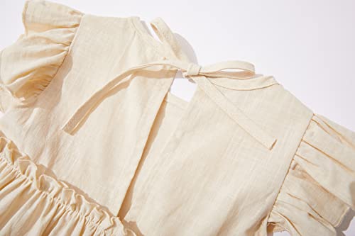 Csbks Toddler Baby Girls' Cotton-Linen Sundress With Ruffle Halter Sleeveless And Swing Dress Beige 120 #TOP2