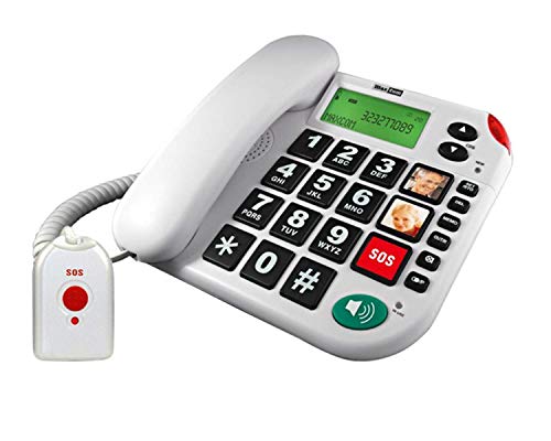 Senioren Festnetztelefon mit SOS Funkfernbedienung von G-TELWARE®in DEUTSCH/HÖRGERÄTE-tauglich/ 4 Batterien/TAE/NFF Adapter/ 2 Jahre GARANTIE! (Handsender mit Schlaufe)