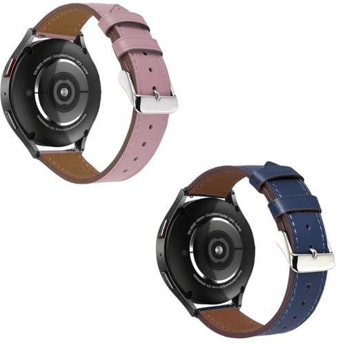 Italy Genuine Leather Watch Bands Compatible with Samsung Galaxy Watch 7 6 5 4 40mm 44mm, 5 Pro 45mm, 6 4 Classic Active 2, 20mm Quick Release Leather Watch Replacement Band for Women Men(Pack of 2)