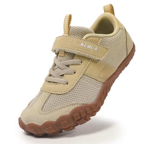 KUBUA Kids Barefoot Shoes Boys Girls Sneakers Lightweight Comfortable Tennis Shoes for School Gym Athletic Hiking Beige 5 Big Kid