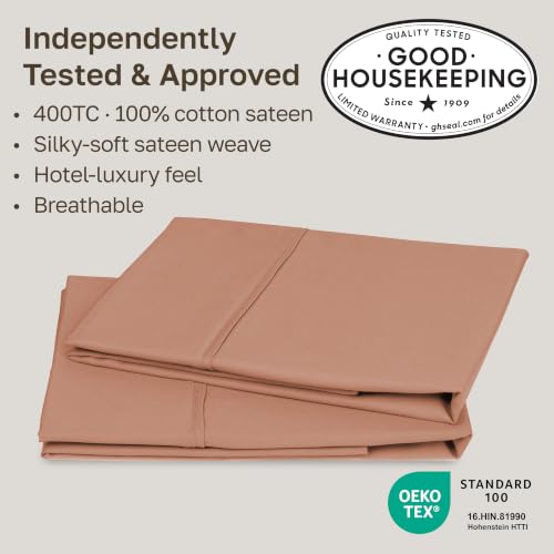 Image of California Design Den Standard Pillow Cases Set of 2-400 Thread Count, 100% Cotton Sateen, Soft and Breathable Pillowcases Queen /Standard - Fresh Clay