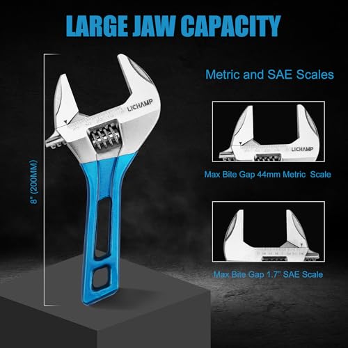 Image of Lichamp 8-Inch Stubby Adjustable Wrench with 44 mm Wide Jaw Opening for Plumbing Automotive and Industry Tight Spaces Work (Pack of 2)