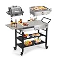 Annualring 304 Stainless Steel Portable Outdoor Grill Cart,Foldable Grill Table with wheels,41×17 inch,2-layer Storage Rack,for 17/22in Blackstone Griddle,Ninja Woodfire Grill,Pizza Oven