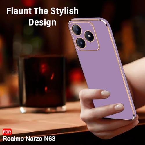 Image of TheGiftKart Luxurious Golden-Plated Back Cover Case for Realme C63 / Narzo N63 | Raised Lips for Camera & Screen Protection | Shockproof Design | Back Cover for Realme C63 / Narzo N63 (TPU, Lavender)