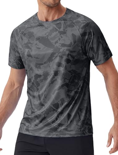 PINSPARK Men's Rash Guard Swim Shirt UPF50+ Sun Protection Quick Dry Athletic Water Shirts for Men Surf Hiking