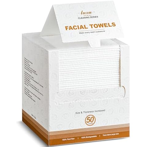Disposable Face Towel,Biodegradable Facial Towels,Extra Thick Soft Large Clean Facial Towels Plant Fiber Facial Washcloth Dry Wipes for Sensitive Skin,Travel,Makeup Remover-50 Count Cover