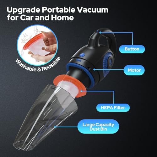 Image of COSTAR Vacuum Cleaner for Car Use Wet and Dry 2 in 1 Cordless Mini Vacuum Cleaner Home Dust Portable 7000pa Powerful Suction, 4 Nozzles,Washable Filter, USB Rechargeable