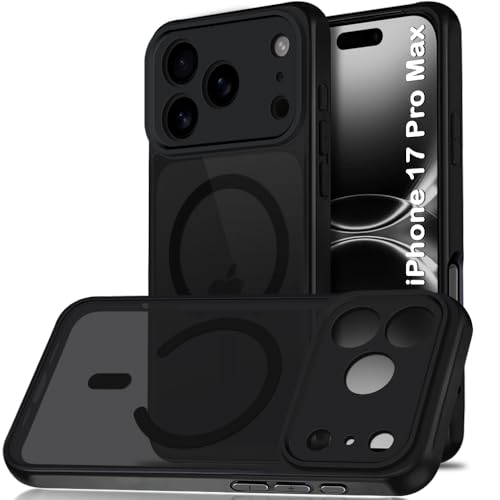 Image of TheGiftKart for iPhone 17 Pro Max Case, Matte Frosted Hard Back Cover Compatible with MagSafe, Hybrid Shockproof iPhone 17 Pro Max Cover with Camera & Screen Protection (PC & TPU, Translucent Black)
