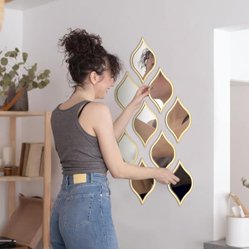 Image of 9 Pcs Teardrop Mirror Wall Decor Boho Vintage Wall Art Farmhouse Decorative Mirror for Apartment Living Room Bedroom