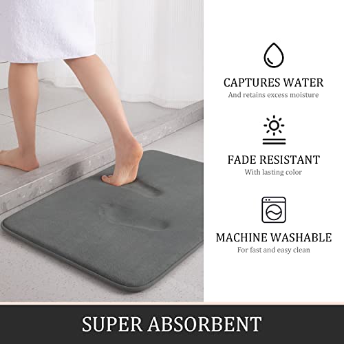 Image of YHOUSE 5 Piece Memory Foam Bath Mat Set, Super Absorbent Bath Mats - Non-Slip & Washable, Dry Quickly in Dark Grey
