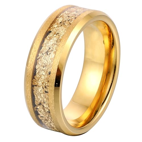 4mm 6mm 8mm Tungsten Wedding Bands for Men Women Yellow Gold Plated/Gold Foil/Meteorite Engagement Promise Rings for Couple Him Her Matte Brushed Domed/Beveled Edges Comfort Fit Size 5-14