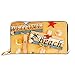 Produktbild JHGFG Mode Handtasche Reißverschluss Brieftasche Holzschilder Willkommen Strand Seestern Muscheln Telefon Kupplung Geldbörse Abendkupplung Blockieren Leder Brieftasche Multi Card Orgel