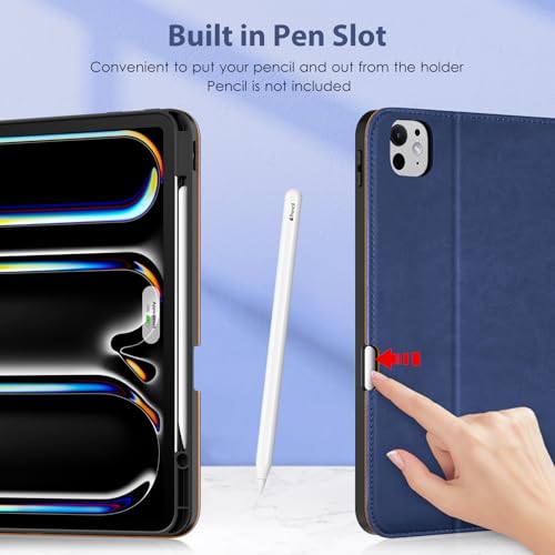 Image of DTTO for iPad Pro 13 Inch Case with Keyboard M5 /M4 2025 /2024, 7 Colors Backlit Wireless Detachable Keyboard Premium Leather Folio Cover with Pencil Holder & Pocket, Navy Blue