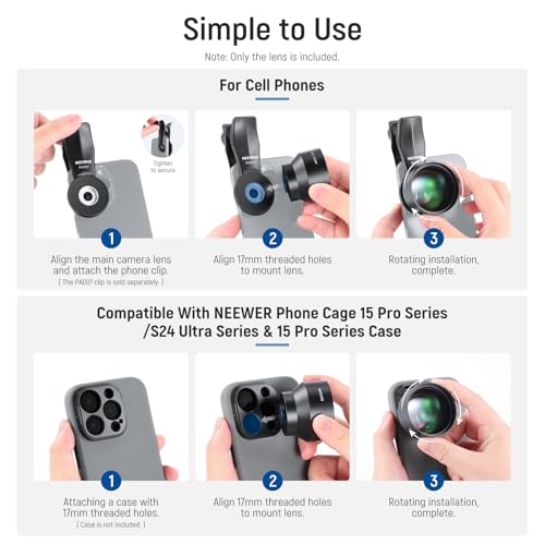 Image of NEEWER HD 105mm Macro Lens Only for 17mm Thread Backplate, Compatible with SmallRig NEEWER iPhone Samsung Phone Cage Case with 17 mm Lens Adapter, Compatible with Sandmarc, 46mm Front Thread, LS-26