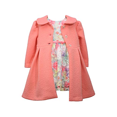 Bonnie Jean Girl's Spring Easter Dress and Coat Set for Baby, Toddler and Little Girls, Coral Pink, 3-6 Months