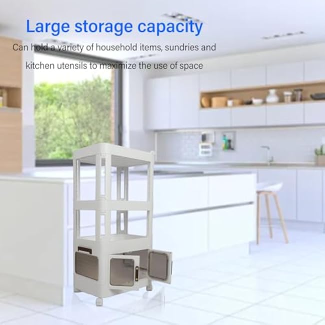 Rolling Storage Cart with Wheels, Large Capacity Mobile Utility Cart, Multi Functional Portable Organizer for Living Room and Kitchen - Smooth Mobility, Durable PP Material, Spac (823)-9LF490qt