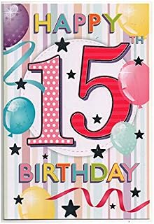 Happy 15th Birthday Card - Fun Colourful Cheerful Balloons For Girl