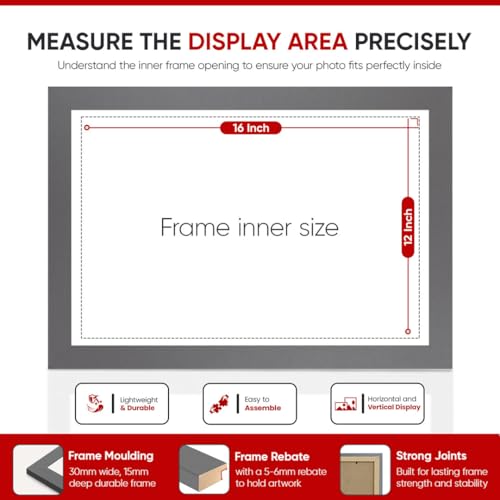 Alison Kingsgate Modern 16X12 Dark Grey Photo Frame-Engineered Wood Picture Frames with Shatterproof Perspex - Ideal for Certificates -Wall Mount or Tabletop - Multiple Sizes & Colours Available - Image 2