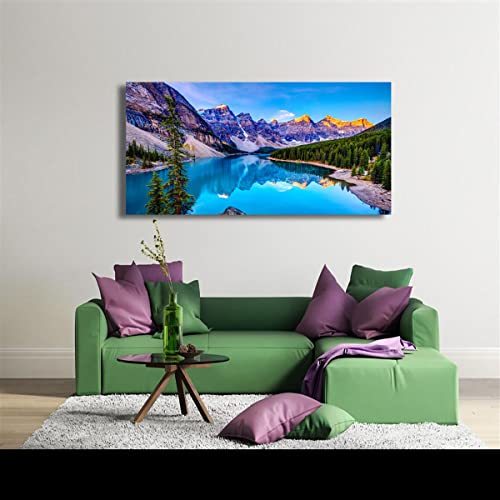 Image of Wall Art Lake Mountain Landscape Picture Print Canvas Wall Art Modern Giclee Artwork Home Decor Stretched and Framed Ready to Hang,2cm Thick Frame, Waterproof Artwork