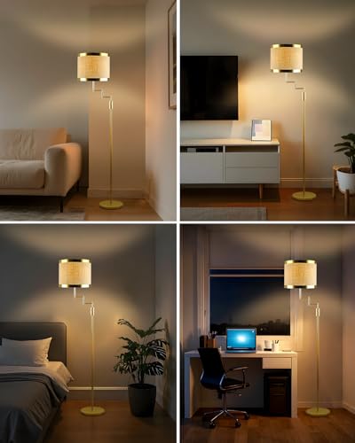 Image of Lightdot 70IN Gold Floor Lamp Dimmable Linen Shade LED Floor Lamps with 3000K for Wedding /Party,350 Degree Swing Arms, Modern Tall Lamp for for Reading, Sewing, and Craft (Bulbs Included)