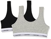CK Kids and Baby Girls Modern Cotton 2 Pack Bralette Black/Grey Heather 7-8