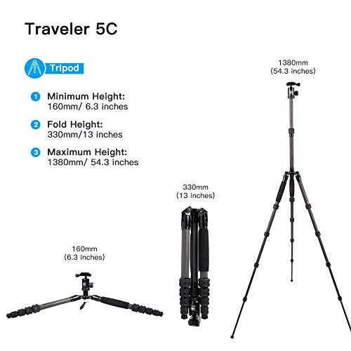 Sirui Carbon Fiber Travel 5C Tripod 54.3 Inches Lightweight Portable Camera Tripod With Ball Head And Arca Swiss Plate Load Capacity Up To 4Kg #TOP3