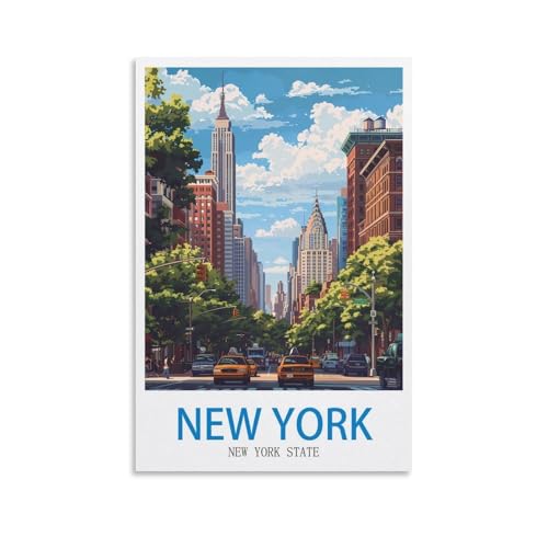 HXHNFERR Affiches de voyage vintage New York New York State 20 x 30 cm Toiles Affiches murales et images d'art Impression Peintures Décoration de chambre