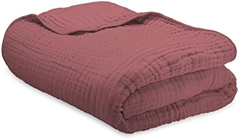 Comfy Cubs Queen Muslin Blanket, Extra Large Size 90” x 90”, 6 Layer Cooling Cotton Softness, Breathable & Warm Throw for Bedroom, Living Room Couch (Wine, Queen - Muslin)