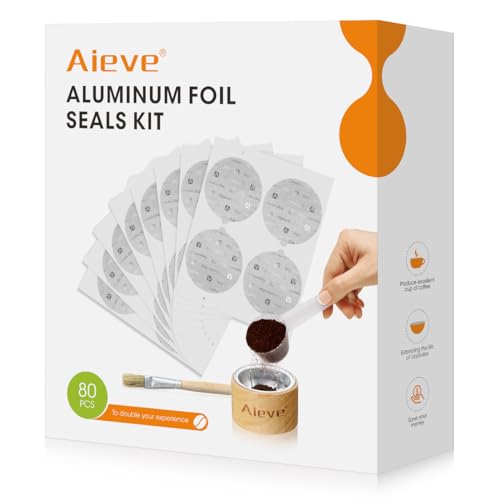 Aieve Reusable Vertuo Capsule Kit for Nespresso Vertuo Pods, Includes 80Pcs Capsules Aluminum Seals Foil Lids, Capsule Holder, Coffee Scoop and Brush