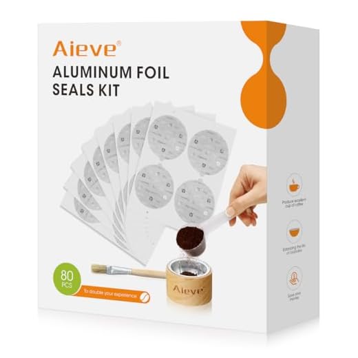 Aieve Kit de tampas de selos de folha de alumínio para cápsulas reutilizáveis Nespresso Vertuo, tampas de alumínio para cápsulas Nespresso Vertuo Inclui 80 cápsulas de selos, suporte de cápsula, colher de café e pincel