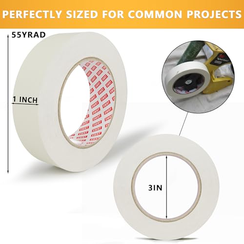 Image of SWRT Masking Tape 1 Inch Wide x 55 Yds, 12 Rolls, White Painters Tape (Pack of 2)